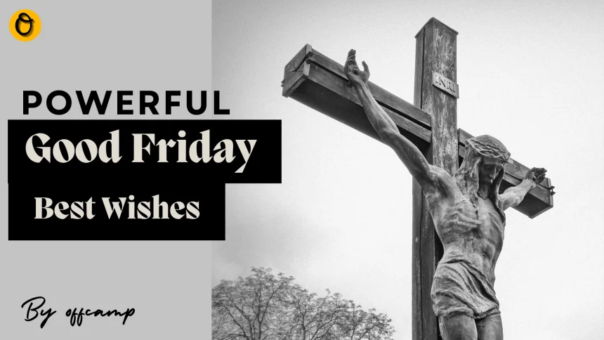 Good Friday wishes with cross silhouette against sunrise