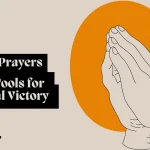 A believer kneeling in powerful warfare prayers with Bible verses surrounding them as spiritual weapons against enemy attacks