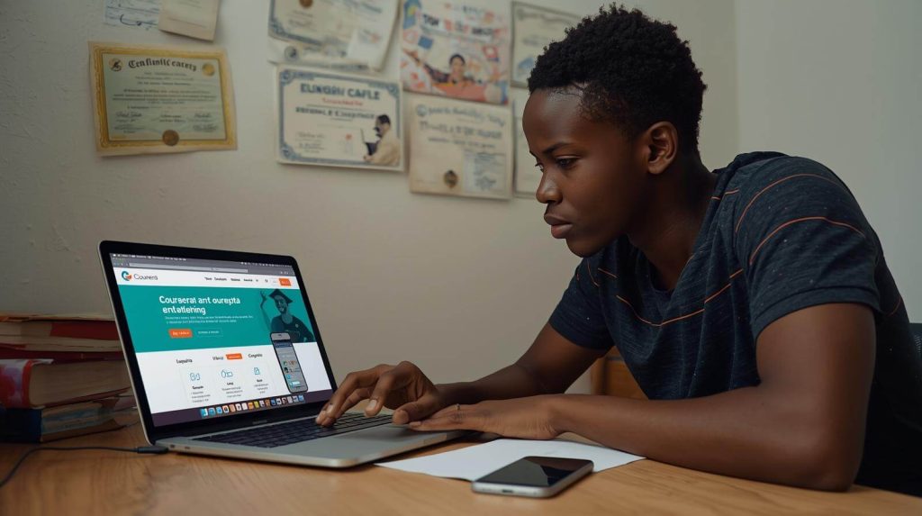 University student in Nigeria using virtual dollar card for online course payments and US university applications